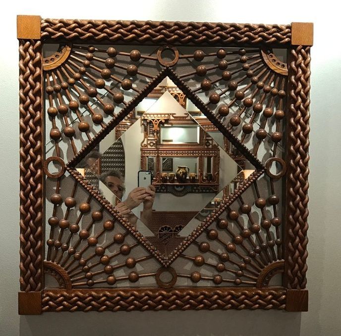 Fretwork - Very unusual Stick and Ball mirror with twisted moorish elements probably made by Merklen  (27in)
