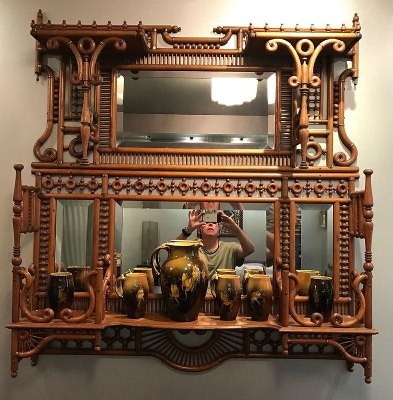 Fretwork - Two Overmantel stick and ball Etageres combine to create one visual unit.   Exceptional stick and ball and bent wood elementsmanufactured by Ferguson Brothers circa 1885.