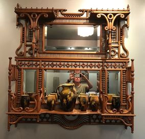 Fretwork - Two Overmantel stick and ball Etageres combine to create one visual unit.   Exceptional stick and ball and bent wood elements manufactured by Ferguson Brothers circa 1885.